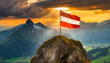 Foto op Canvas The Flag of Austria On The Mountain. © Daniel