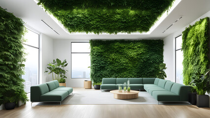 Interior of modern living room with green plants