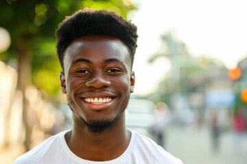 Happy African American Man Portrait with a Genuine Smile and Positive Expression, Looking into Camera