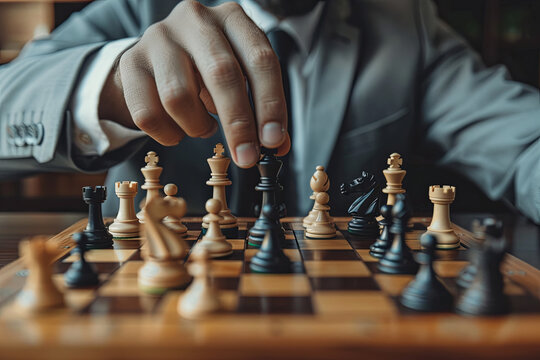 young business man playing chess