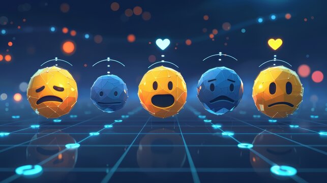 3D rendering of a variety of emojis with a glowing background