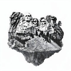 Mount Rushmore isolated on white. A majestic monument representing American history and patriotism. - obrazy, fototapety, plakaty