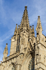 Fototapeta na wymiar Barcelona, Spain: The Cathedral of the Holy Cross and Saint Eulalia, in the evening light