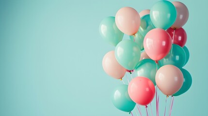 birthday balloons in soft pastel pink-green colors