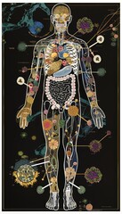 An illustration of the human body with various organs and systems highlighted.