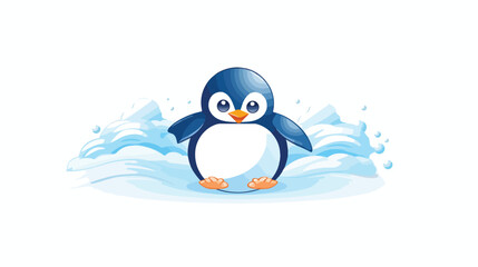Penguin Sliding Ice Trail Vector Logo illustration Cut