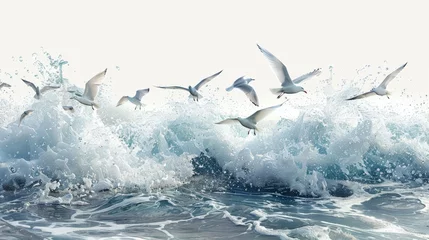 Fotobehang A flock of seagulls flying over the ocean © AnuStudio