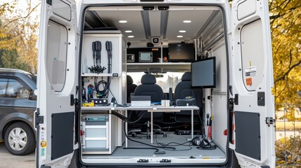 The interior of a surveillance van