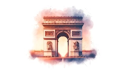 Watercolor illustration of beautiful the arc de triomphe in paris