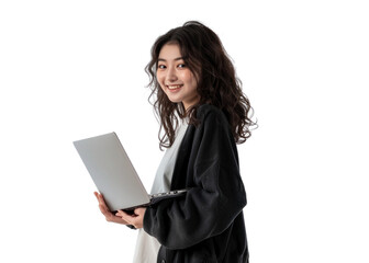 Smiling East Asian Woman with Laptop