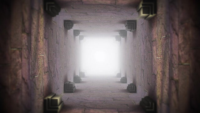 Travelling along an endless stone hallway.