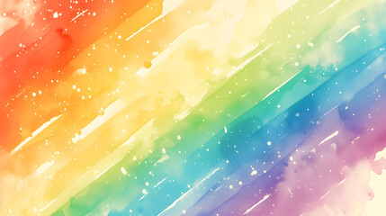 Beautiful artistic rainbow background in watercolor style with gentle translucent aquarelle paint over white paper backdrop. Pride Month template design - obrazy, fototapety, plakaty