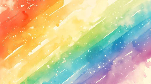 Beautiful artistic rainbow background in watercolor style with gentle translucent aquarelle paint over white paper backdrop. Pride Month template design