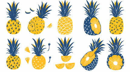Pineapple set. Abstract modern set of pineapple icons - obrazy, fototapety, plakaty