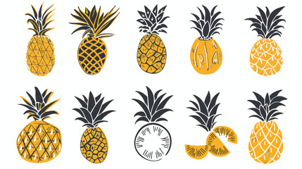 Pineapple set. Abstract modern set of pineapple icons - obrazy, fototapety, plakaty