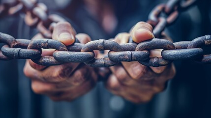 person holding chain it hands. 