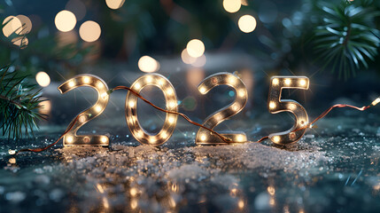 2025 Illuminated: Celebration Lights on Plain Background