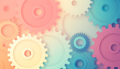 gears background illustration,risograph style minimalistic tertiary colors 