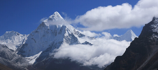 Peak of Mount Ama Dablam seen from Dzongla, Nepal.