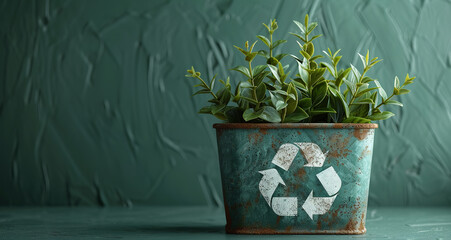 Illustration of white recycle symbol on it, green background


