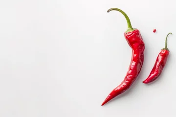Keuken spatwand met foto red hot chili peppers on white table background © agrus_aiart