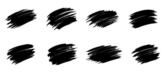 Set of black paint, brush stroke. Dirty artistic design element on white background. Vector illustration