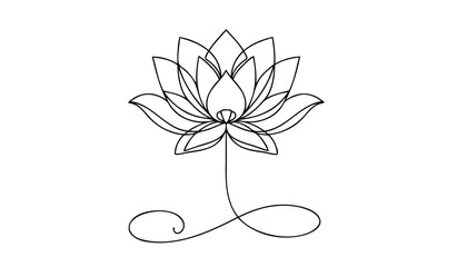 Lotus flower isolated on white background. Continuous one line drawing