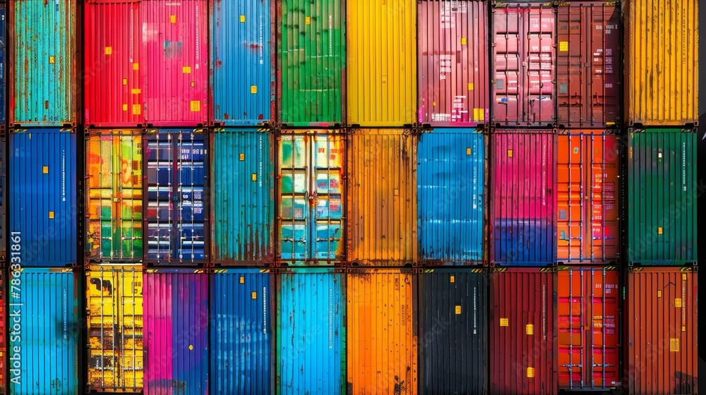 Poster vivid assortment of cargo containers aligned in a striking row for efficient shipping logistics