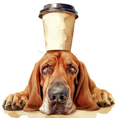Watercolor Coffee Cup Takeaway with Bloodhound - obrazy, fototapety, plakaty
