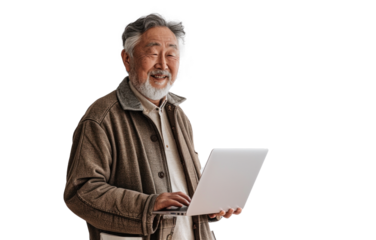 Senior East Asian Man with Laptop