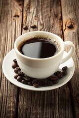 Side angle view of coffee cup on table with spacious area for convenient text placement