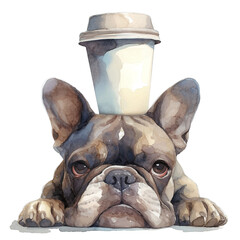 Watercolor Takeaway Coffee Cup Bulldog Style Art