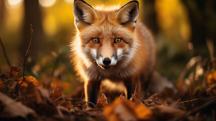 Fototapeta premium Captivating Fox Portrait at Sunset. Generative AI
