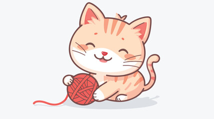 Playful Cat and Yarn Ball Vector Logo Design Feline Cu