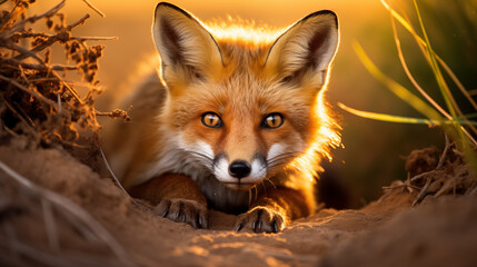 Naklejka premium Captivating Fox Portrait at Sunset. Generative AI