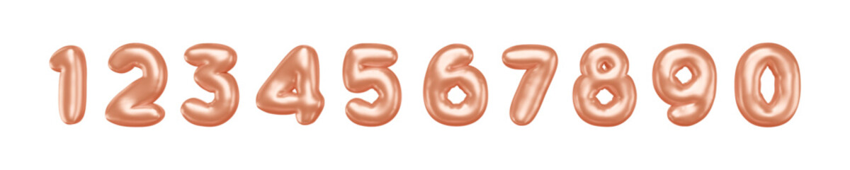 3d inflated foil numbers. Glossy golden balloon characters with metal effect. Bubble helium typography. Vector cartoon illustration, realistic rendering.