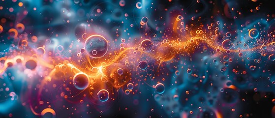 Abstract visualization of quantum particles and dynamic motion in a vivid, colorful space. - 786333477