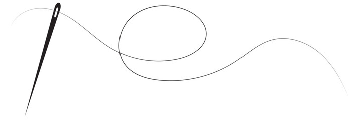 Sewing needle with a long black thread. Vector needle icon isolated on a white background. Vector illustration. EPS 10