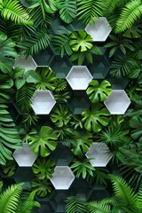 3d white   green geometric floral tropical leaves wall texture for modern interiors - obrazy, fototapety, plakaty