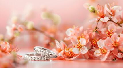wedding rings and flowers , generative ai - obrazy, fototapety, plakaty