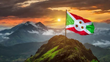 Rolgordijnen The Flag of Burundi On The Mountain. © Daniel