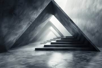 An image showcasing modern stairs set within a stark triangular concrete frame, evoking a sense of ascent and structure