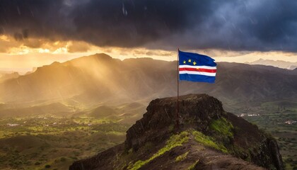 The Flag of Cabo Verde On The Mountain.