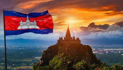 The Flag of Cambodia On The Mountain.