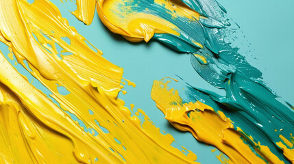 Yellow and mint paint strokes forming an intriguing design.