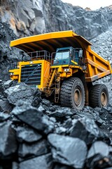 Large yellow anthracite coal mining truck in open pit industry for efficient coal extraction