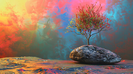 Colorful background with earth minerals stone and tree