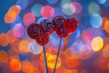 love lollipop bouquet heartshaped candy arrangement with festive bokeh lights digital photo