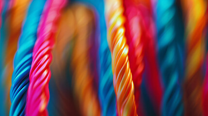 Colorful electrical wires on blurred background closeup