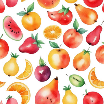 a watercolor fruits pattran background on Isolated transparent background png. generated with AI